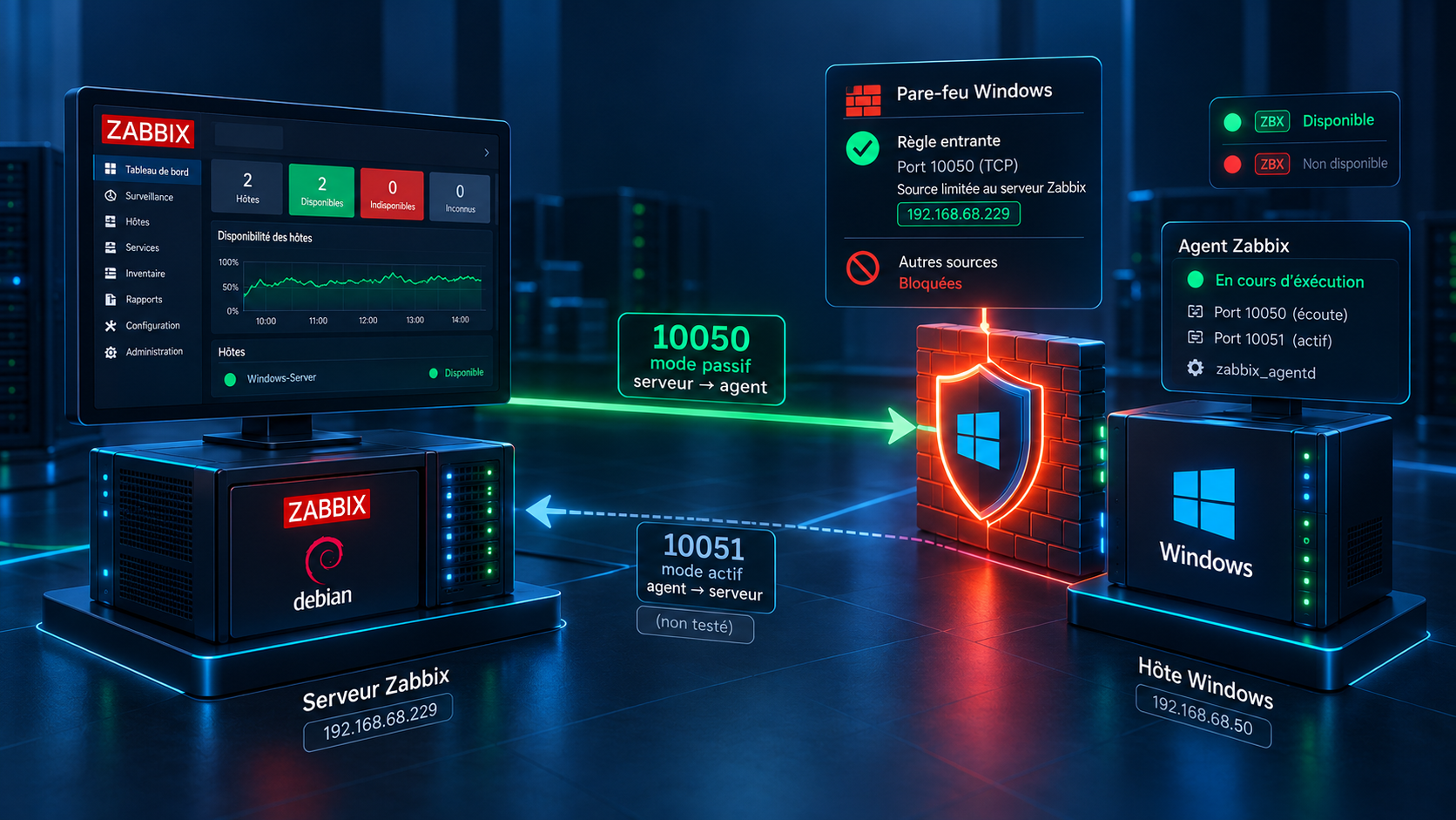Comprendre les ports de ma supervision Zabbix : 10050, 10051 et le pare-feu